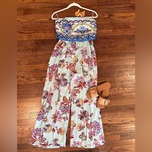 Zara Satin Floral Strapless Jumpsuit